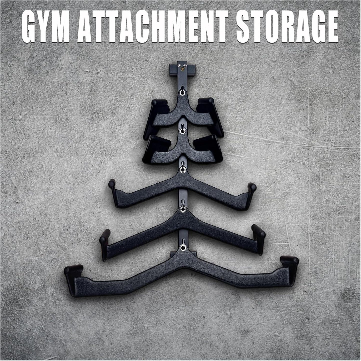BLUSLM Wall Mounted LAT Pull Down Bar Organizer with Hooks, Home Gym Attachment Storage Rack for LAT Pulldown Attachments, Cable Attachment Rack for Gym Accessories
