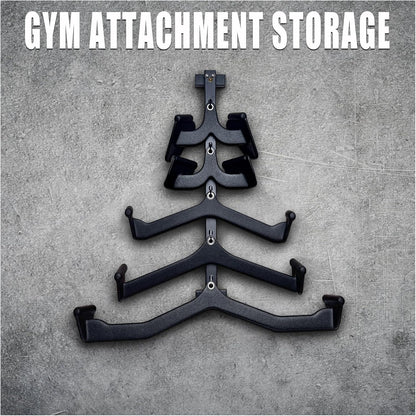 BLUSLM Wall Mounted LAT Pull Down Bar Organizer with Hooks, Home Gym Attachment Storage Rack for LAT Pulldown Attachments, Cable Attachment Rack for Gym Accessories