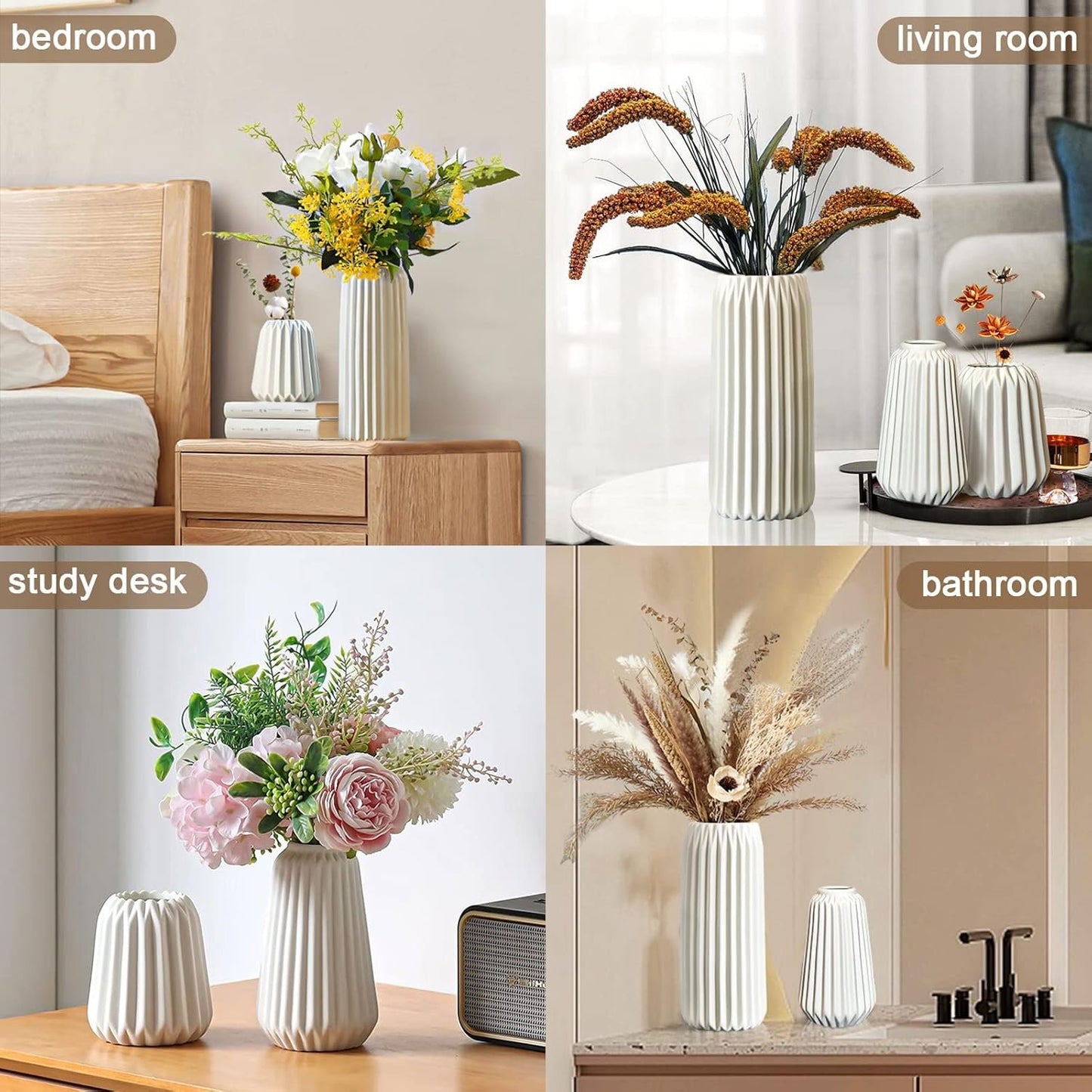 White Ceramic Vases -Set of 3 Flower Vase for Modern Home Decor,Nordic Minimalism Style for Wedding Party Bedroom Office Entryway Living Room & Bathroom Shelf Decor Centerpiece Table Decorations
