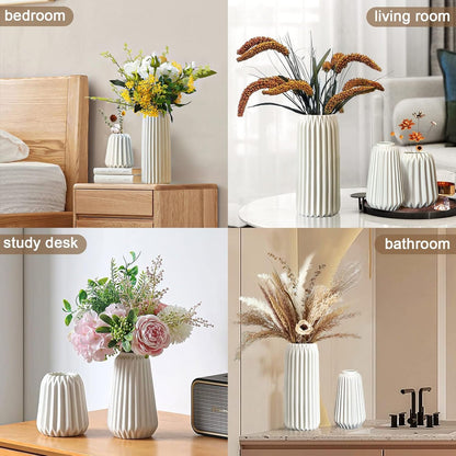 White Ceramic Vases -Set of 3 Flower Vase for Modern Home Decor,Nordic Minimalism Style for Wedding Party Bedroom Office Entryway Living Room & Bathroom Shelf Decor Centerpiece Table Decorations
