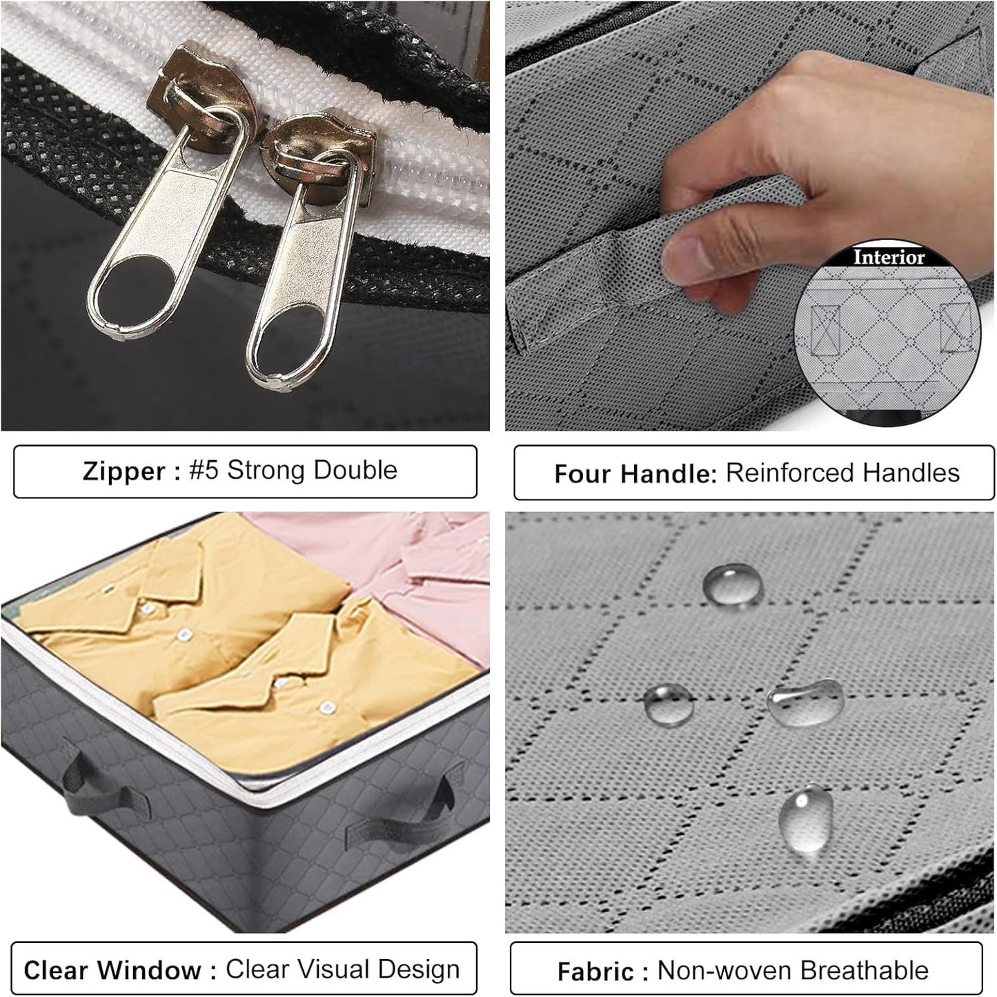 90L Underbed Storage Containers, 4 Pack Reinforced Handle Closet Organizers and Storage Bins, Foldable Underbed Bags for Blankets, Towels, Comforter, Sweaters, Pillows, Linen Sheets