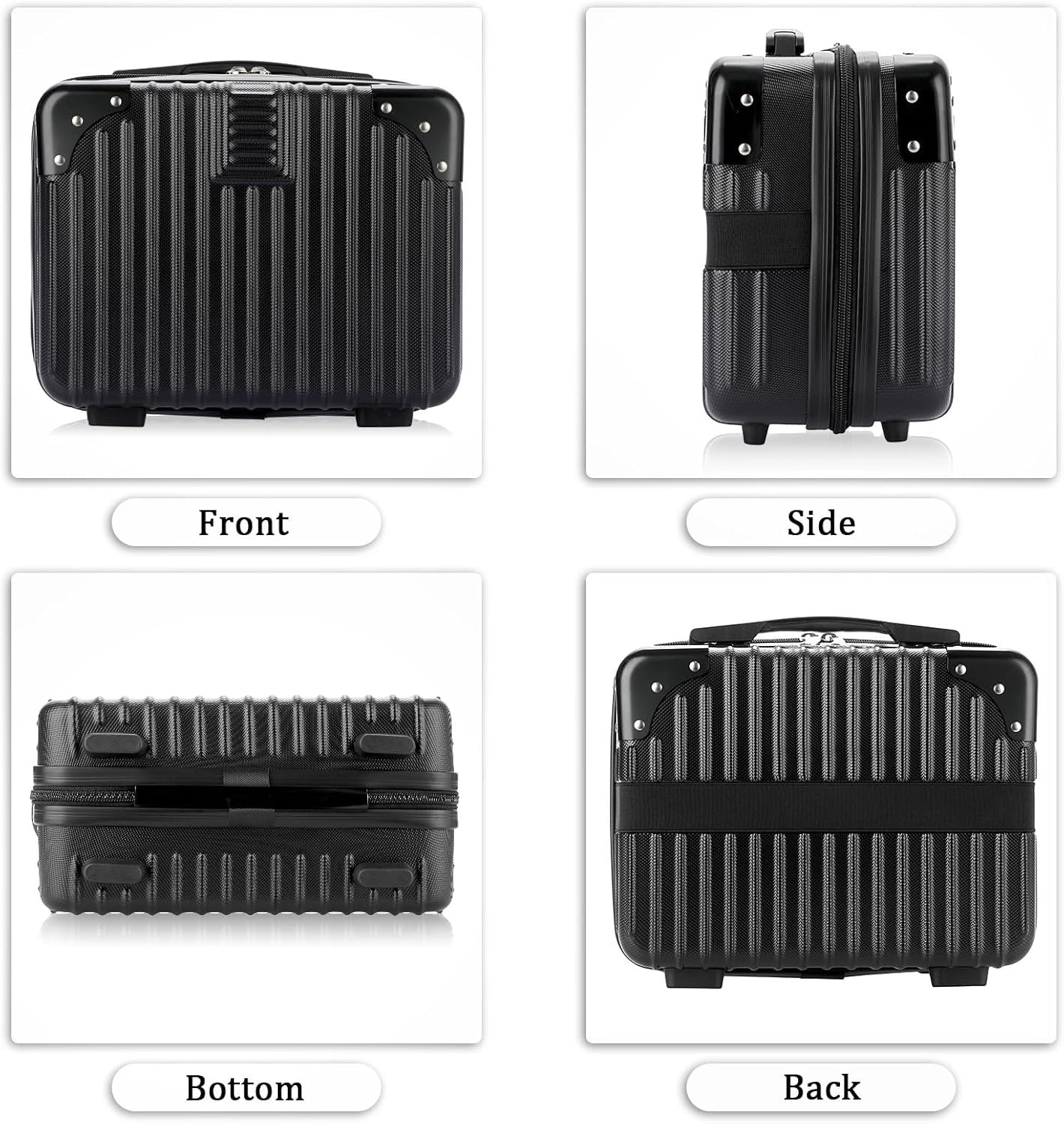 BSTKEY Portable Hard Shell Cosmetic Travel Case, Small Travel Hand Luggage with Elastic Band, Mini ABS Carrying Makeup Case Suitcase, Black