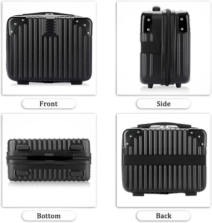 BSTKEY Portable Hard Shell Cosmetic Travel Case, Small Travel Hand Luggage with Elastic Band, Mini ABS Carrying Makeup Case Suitcase, Black
