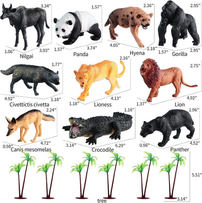 EnAuRoL 31 Pcs Safari Animals Playset with 24 Realistic Plastic Animals Figures, Miniature Animals Toy Suitable for Cake Toppers or Cupcake Toppers, Ideal Gift for Age Kids, Boys & Girls