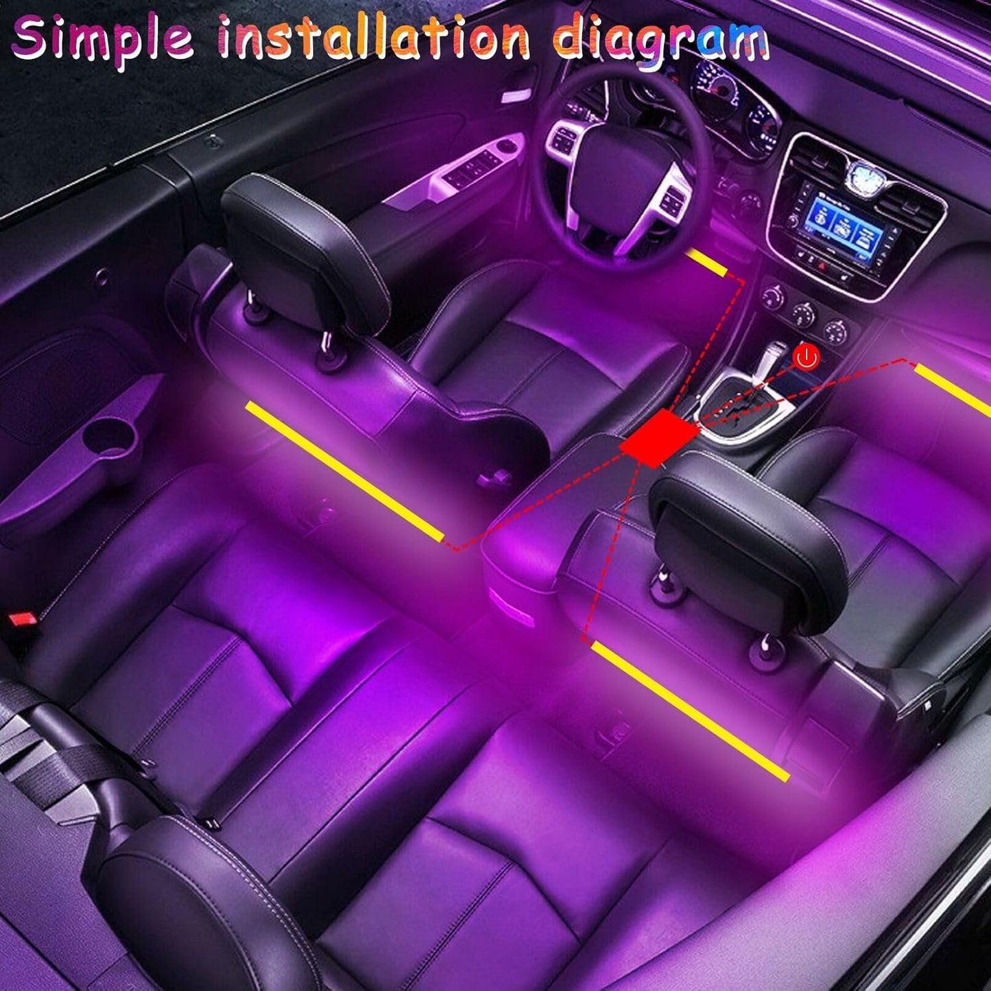 Car LED Lights, Car Accessories for Women,Smart Interior Lights with App Control, RGB Inside Car Lights with DIY Mode and Music Mode,with USB Port, Gifts for Men,12V