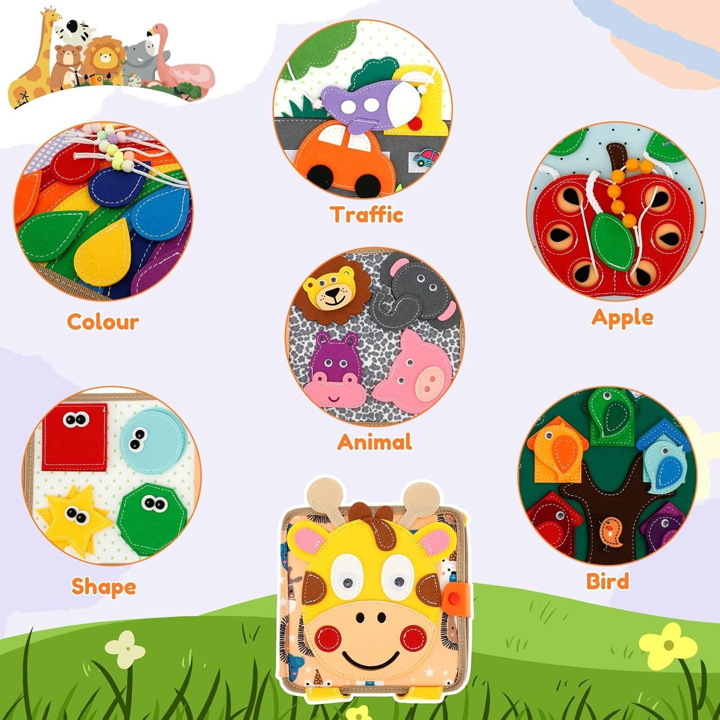 Quiet Book for Toddlers 1-3, Activity Book, Montessori Busy Board for Boys and Girls, Educational Sensory Learning Toys, Animals Sensory Books, Felt Toddler Travel Toys
