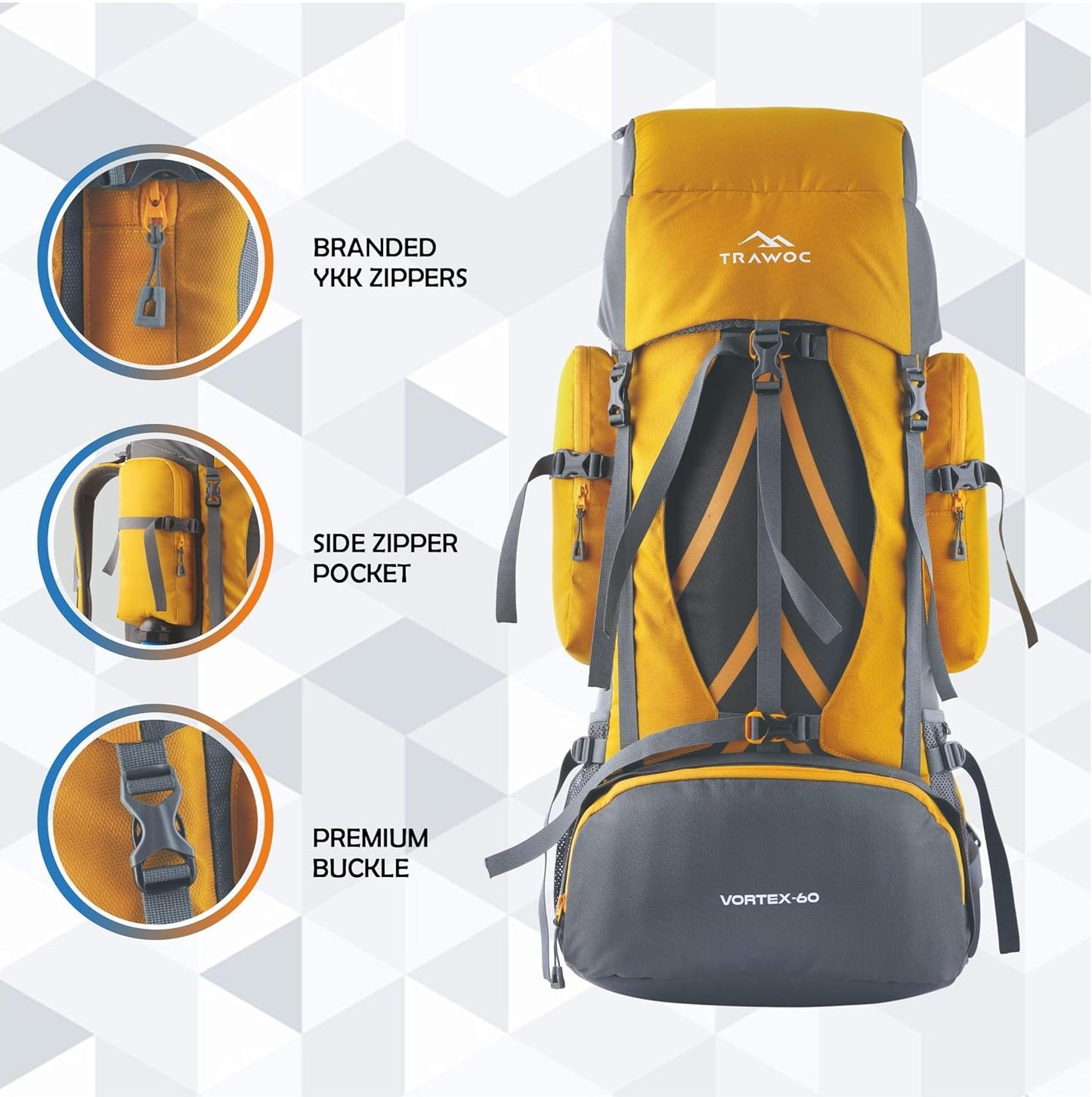 TRAWOC VORTEX 60 Ltr Travel Backpack Hiking Trekking Bag Rucksack Bag for Men & Women