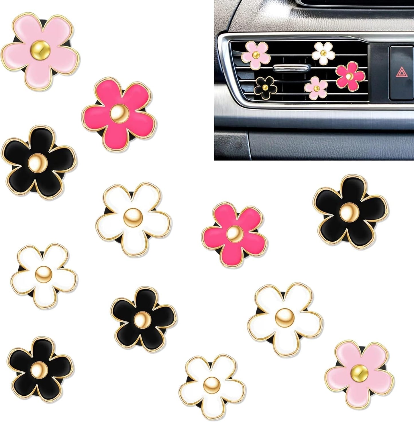 12 Pcs Daisy Flowers Air Vent Clip, Cute Car Air Outlet Clip Vent Clips, Car Diffuser Vent Clips Car Interior Decor Accessories Air Freshener Clip for Women Car Interior Accessories