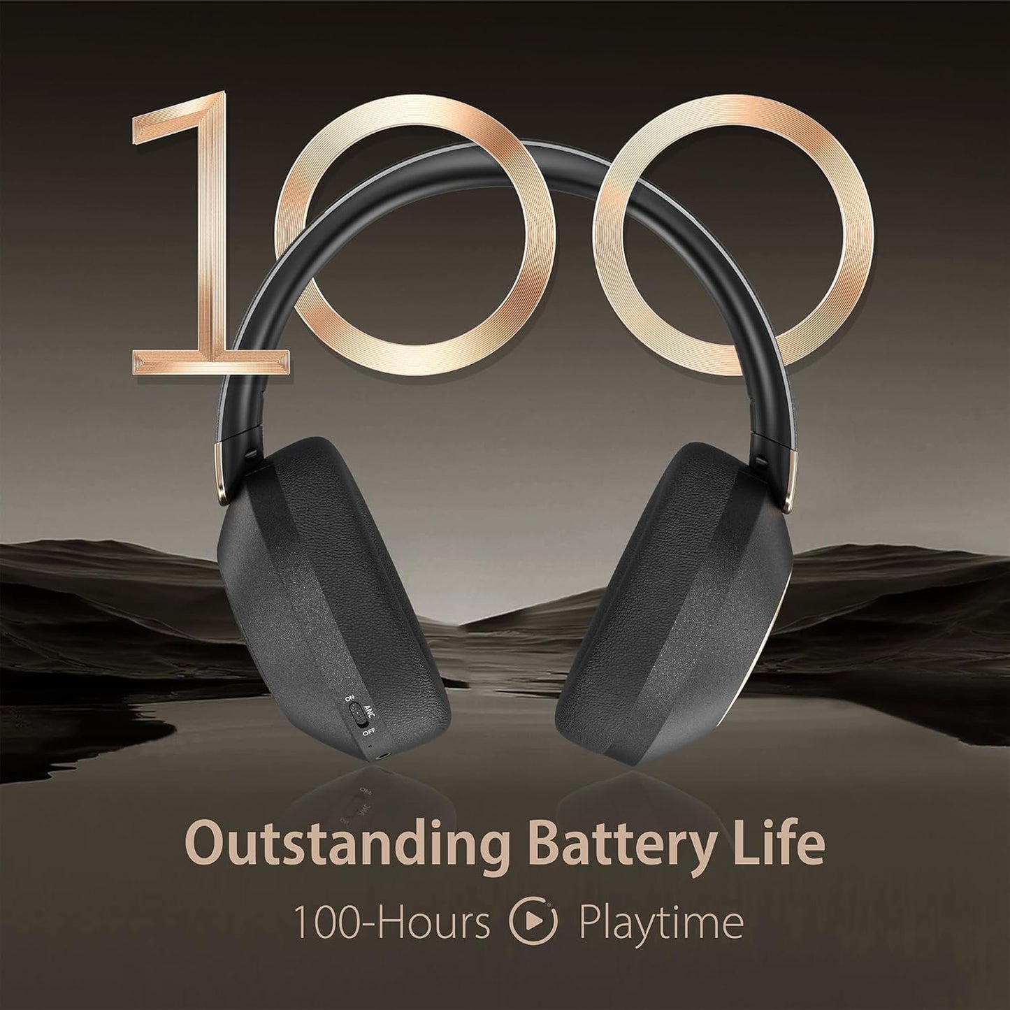 Active Noise Cancelling Headphones, 100H Playtime Headphones Bluetooth Wireless, Bluetooth Headphone Over Ear with Built-in Mic, Wireless Headphone for Travel, Home, Office, Call, Music, Meeting
