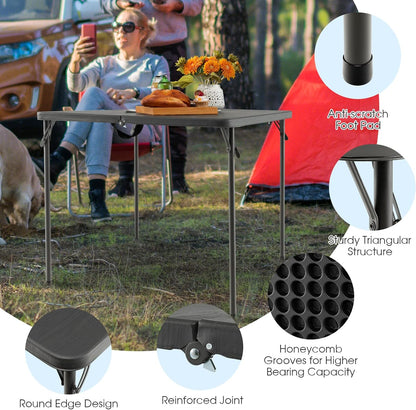 Costway Folding Camping Table, Portable Picnic Camp Table with Handle, Outdoor Lightweight Dining Table with All-Weather HDPE Tabletop and Rustproof Steel Frame (Gray)