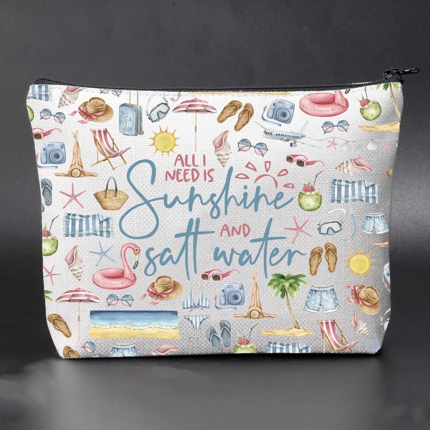 Summer Girl Trip Gift for Beach Vacation Lover Ocean Saltwater Sunshine Cosmetic Toiletry Bag (Sunshine)