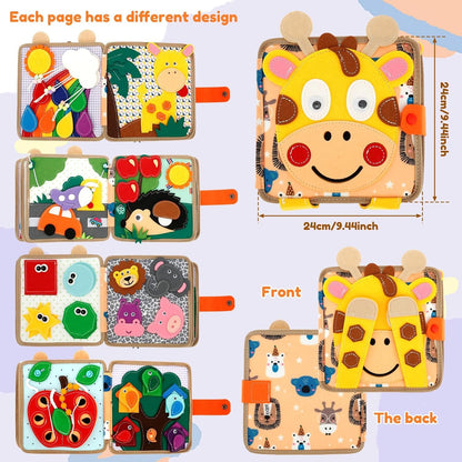 Quiet Book for Toddlers 1-3, Activity Book, Montessori Busy Board for Boys and Girls, Educational Sensory Learning Toys, Animals Sensory Books, Felt Toddler Travel Toys