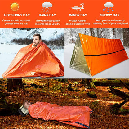 2 Pieces Bivvy Bag,Blanket Emergency Survival Sleeping Bag, Emergency Blanket, Survival Equipment, First Aid Rescue Blankets, Heat Repellent, Cold Protection, Waterproof with Whistle Bivouac