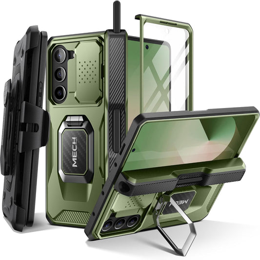 TONGATE for Z Fold 6 Case with Ring Stand, Built-in S Pen Holder & Glass Screen Protector Shockproof Rugged Z6 Phone Case with Slide Camera Cover & Belt Clip for Samsung Galaxy Z Fold 6 2024, Green