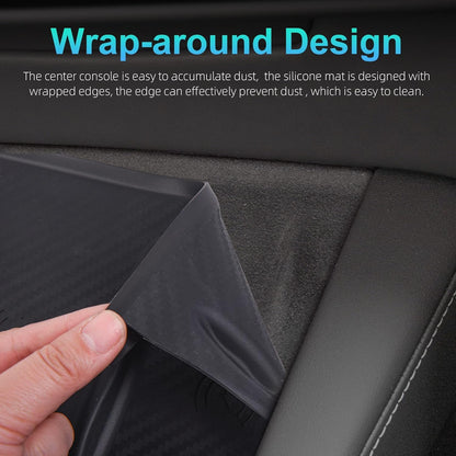 Tinlucys Tesla Center Console Silicone Pad for Wireless Charging Space,Center Interior Accessories Model 3/Y 2021-2023,Silicone Cover Carbon Fiber Parttern Black