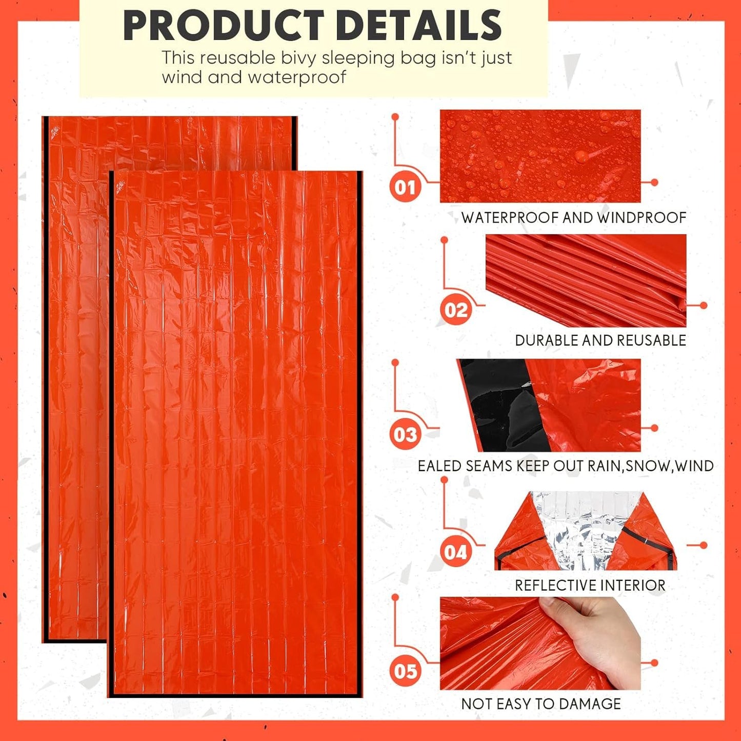 12 Set Emergency Sleeping Bag Survival Bivvy Sack Blanket with Whistles Lightweight Portable Thermal Survival Bag Thick Mylar Tent with Hood Extension Nylon Stuff Sack for Camping Hiking Outdoor