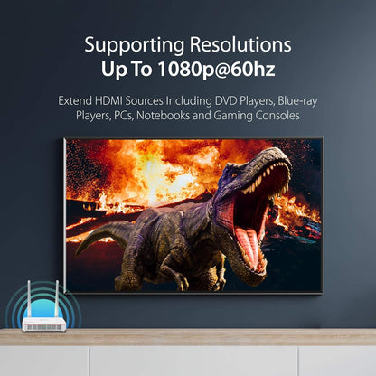 j5create Wireless Display HDMI Extender Full HD 1080p 60fps Transmitter and Receiver with IR Remote Control, 200ft Transmission, Ultra-Low Latency, for Home/Office/Church (JVAW53)