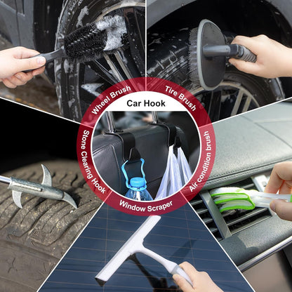 46Pcs Car Wash Cleaning Kit with Foam Gun Sprayer Detailing Brushes Car Vacuum Collapsible Bucket Windshield Cleaning Tool Tire Brush Towels Complete Interior Exterior Detailing Set for Car