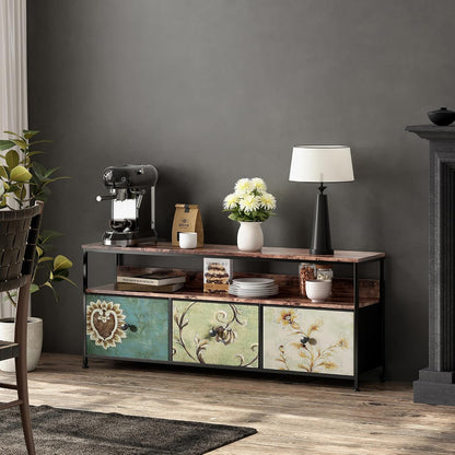 TV Cabinet 108 cm with LED Lights, 108 × 29.8 × 57 cm, Industrial TV Cabinet with 3 Drawers, Living Room TV Cabinet with LED for Bedroom, Dining Room, Living Room