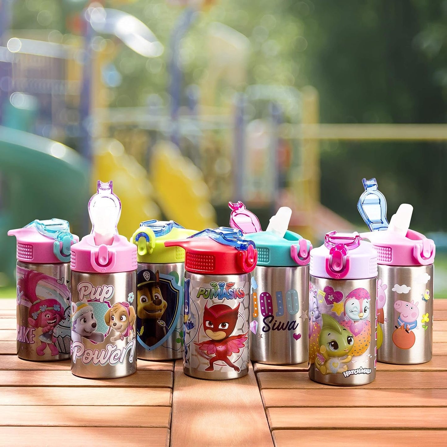 Zak Designs Paw Patrol Skye - Stainless Steel Water Bottle with One Hand Operation Action Lid and Built-in Carrying Loop, Kids Water Bottle with Straw Spout is Perfect for Kids (15.5 oz, BPA-Free)