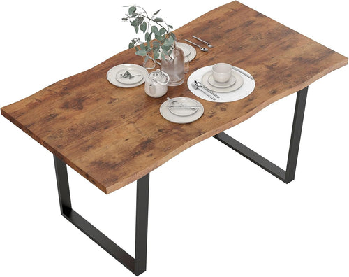 HOMCOM 63" Dining Table, Industrial Kitchen Table with Wave-Edged Tabletop and Steel Legs for Up to 6 People, Rustic Brown