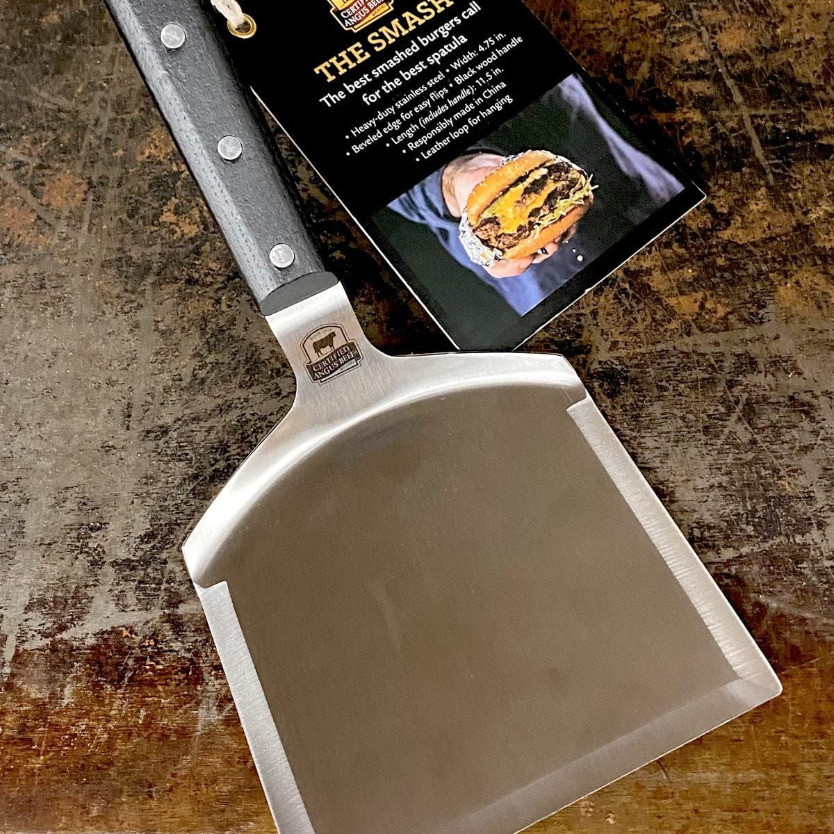 Certified Angus Beef The Smash - Big Smash Burger Spatula Heavy Duty Stainless Steel Burger Smasher Tool for Griddle Accessories, Kitchen Gadgets, and Grill Accessories