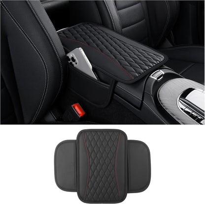 Upgraded Car Armrest Cover, Microfibre Leather Car Armrest Cover with 2 Storage Pockets, Car Arm Rest Cover for Car Accessories Interior for Vehicles (Black)