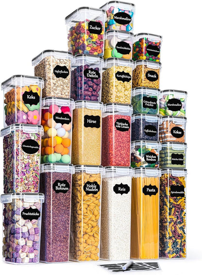 GoMaihe Airtight Food Storage Containers with Lids: 25pcs Plastic Food Containers | Kitchen & Pantry Organizers and Storage for Cereal, Flour, Sugar, Snacks, Labels, Marker