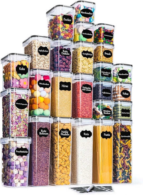 GoMaihe Airtight Food Storage Containers with Lids: 25pcs Plastic Food Containers | Kitchen & Pantry Organizers and Storage for Cereal, Flour, Sugar, Snacks, Labels, Marker