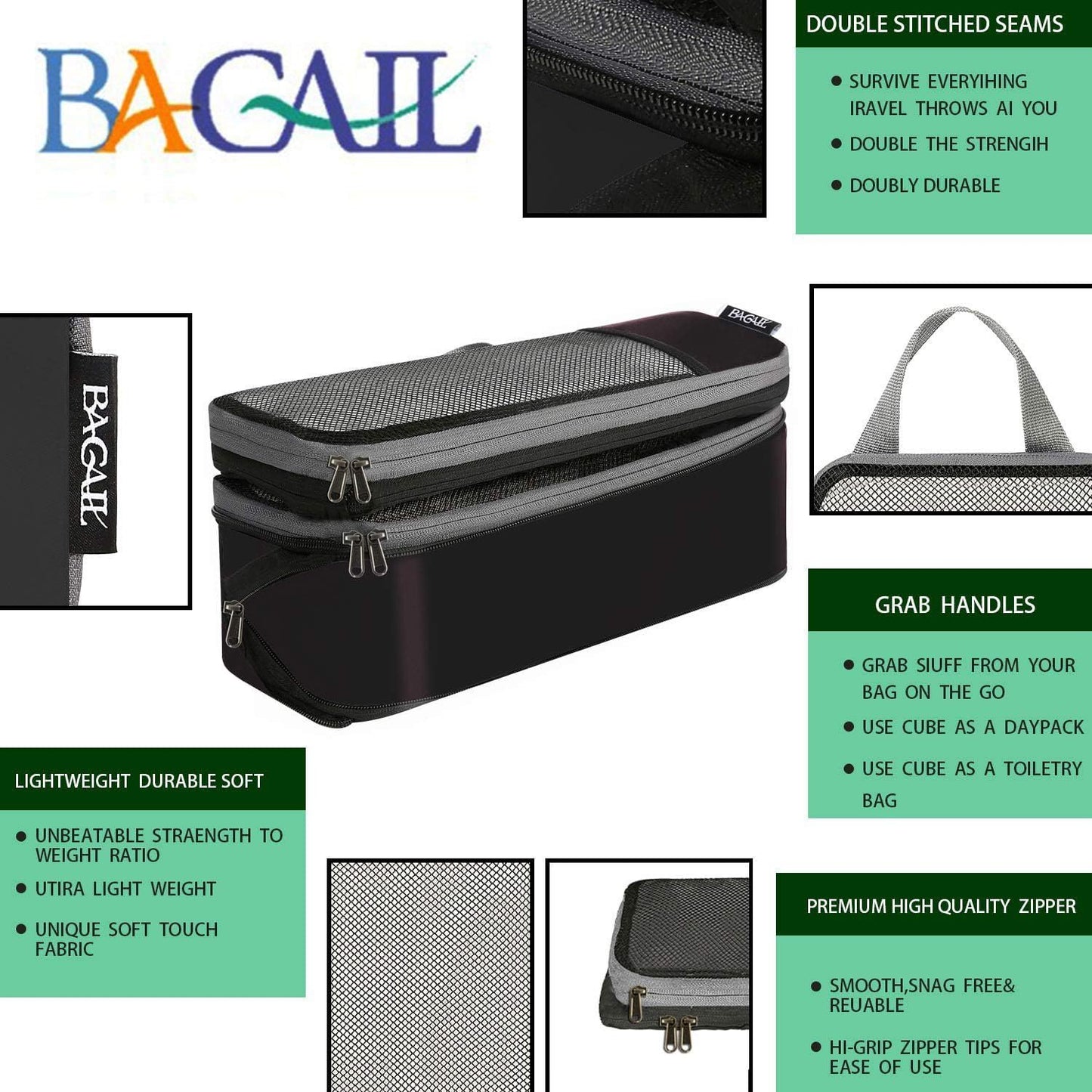BAGAIL 4 Set/6 Set Compression Packing Cubes Travel Accessories Expandable Packing Organizers (Black Mesh, 6 Set)