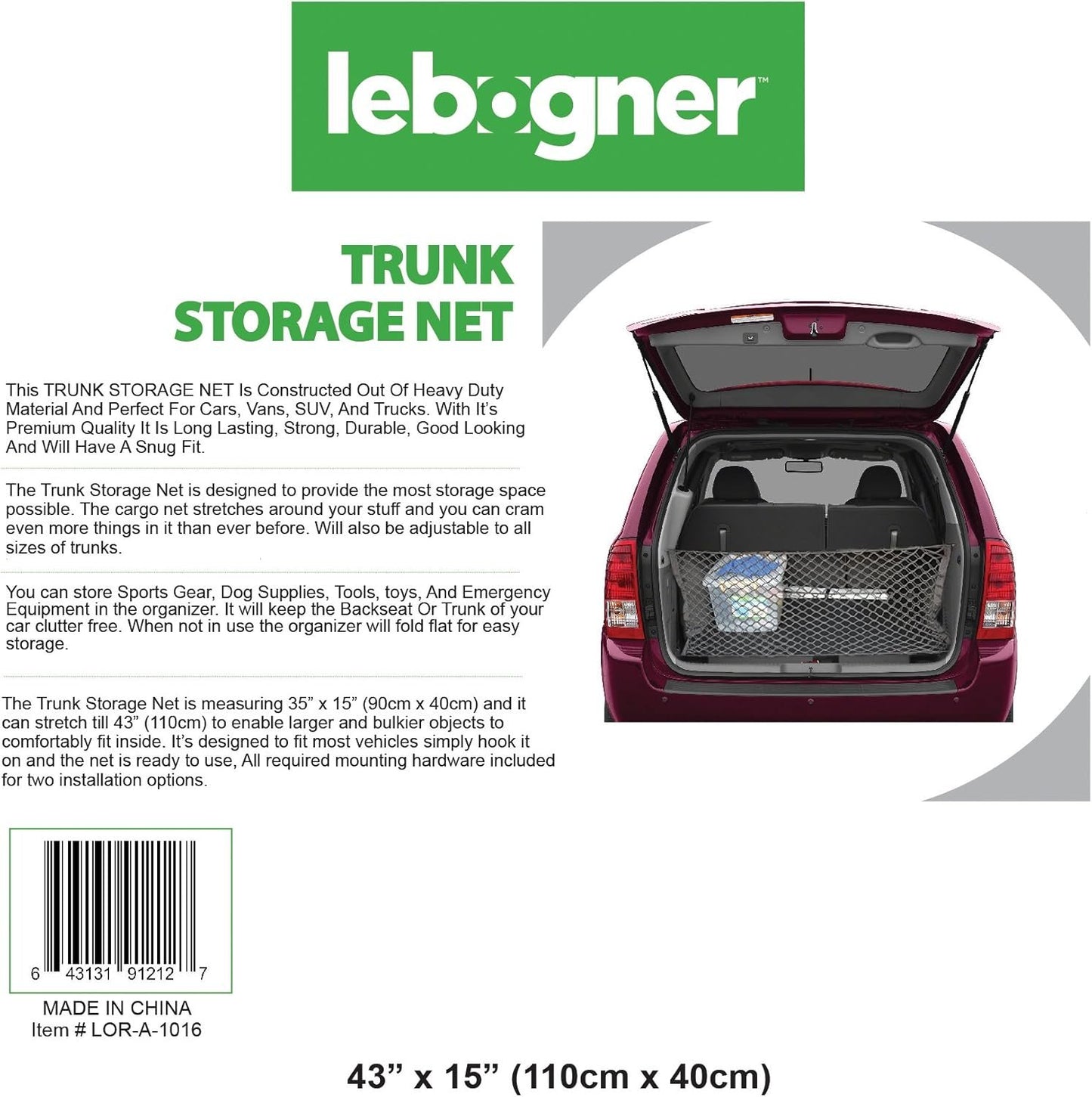 lebogner Trunk Storage Net Car Trunk Organizer, Mesh Net Hammock Cargo Storage Vehicle Organizer with 3 Mounting Options, Premium Quality Universal Fit Car Organizer