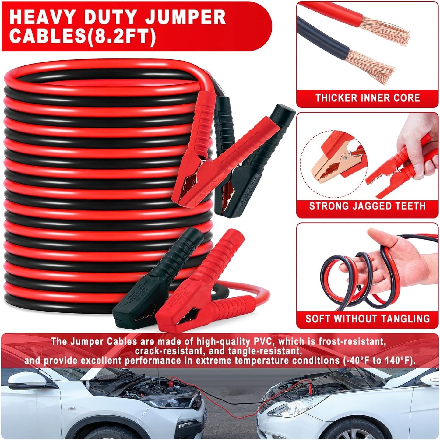 YJUSMAK Car Roadside Emergency Kit - Car Emergency Kit with Jumper Cables, Tow Rope, Folding Shovel, Safety Hammer, Reflective Warning Triangle, Car Safety Kits for Men, Women, Teenagers