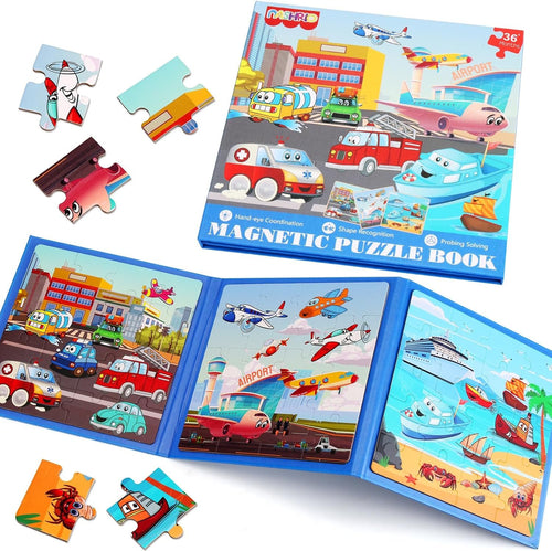 Magnetic Puzzles for Kids Ages 4-6, 20-Piece Toddler Travel Toys Transportation Puzzles Ages 3-5, Educational Learning Magnets, Ideal Road Trip Activities Toys for 3 4 5 6 Boys and Girls