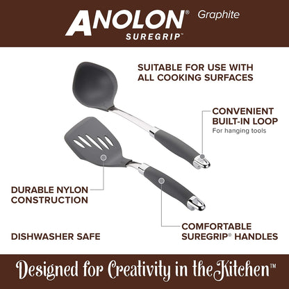 Anolon Gadgets Utensil Kitchen Pasta Cooking Tools Set, 3 Piece, Graphite Gray