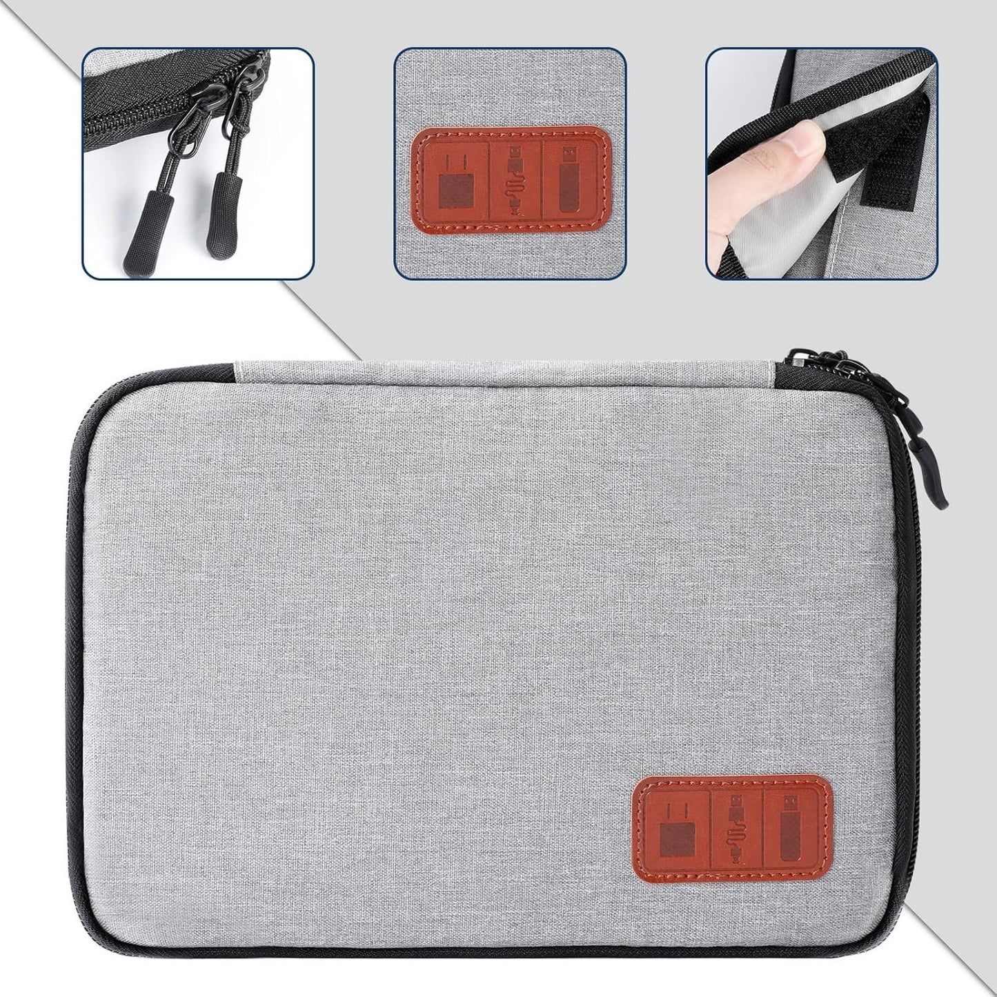 Cozary Cable Organizer, Portable Travel Case for Electronic Accessories, Travel Bag Cable Organizer Holder for USB Cables, SD Cards, Chargers, Hard Drive, Grey