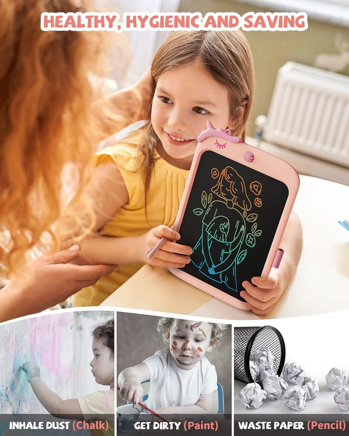 Toys for Girls 10 inch Doodle Board Drawing Pad Tablet with Lock Function, Erasable, Portable, Educational Learning Unicorn Toy Gifts for 3 4 5 6 7 8 9 Years Old Girls Toddlers (Pink)