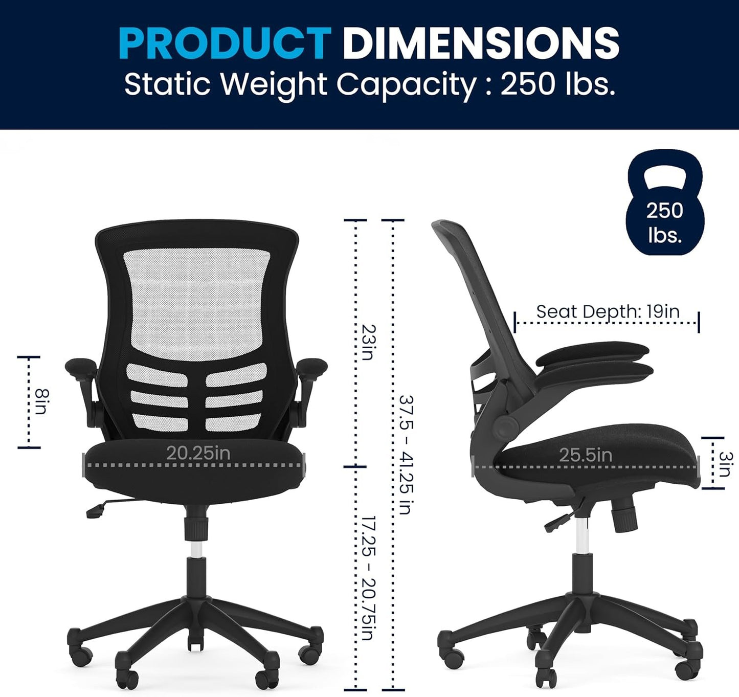 Flash Furniture Mid-Back Black Mesh Swivel Ergonomic Task Office Chair with Flip-Up Arms