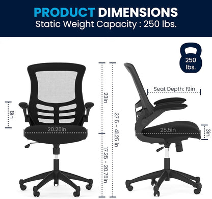 Flash Furniture Mid-Back Black Mesh Swivel Ergonomic Task Office Chair with Flip-Up Arms