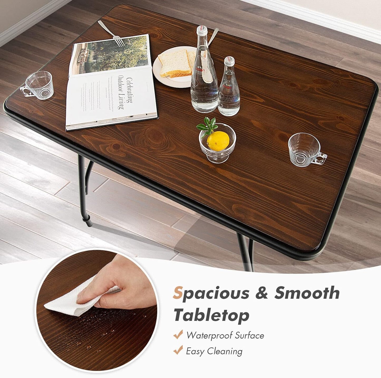 Giantex Industrial Dining Table, 110 x 70cm Kitchen Table w/Spacious Tabletop, Adjustable Feet, Solid Steel Frame, Arch Design & Rounded Corners, Heavy Duty Kitchen Table, Easy Assembly, Rustic Brown