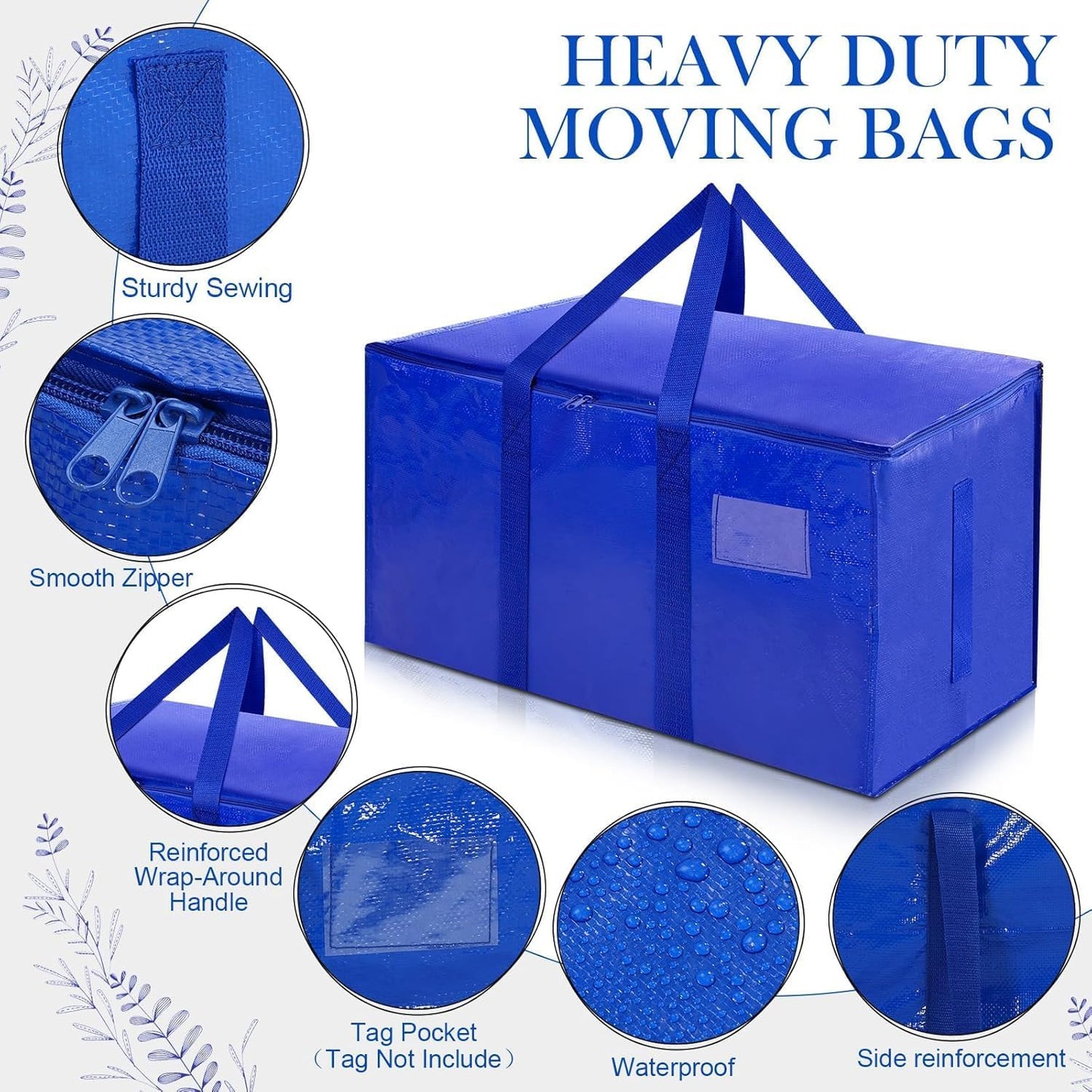 Heavy Duty Moving Bags with Zippers and Strong Handles, Packing Bags for Moving, Storage, Travel, Camping, Space-Saving Alternative to Moving Boxes, College Essentials, Moving Supplies (3Blue&3Black)