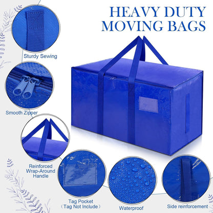 Heavy Duty Moving Bags with Zippers and Strong Handles, Packing Bags for Moving, Storage, Travel, Camping, Space-Saving Alternative to Moving Boxes, College Essentials, Moving Supplies (3Blue&3Black)