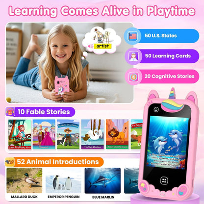 Kids Smart Phone for Boys, Christmas Birthday Gift for Ages 3-8, Toddler Learning Toy Touchscreen Cell Phone with Dual Camera, Music Player, Game, 8GB SD Card (Pink)