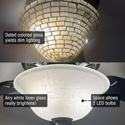 Kira Home 13" Ceiling Fan Globe Replacement, White Linen Glass Bowl Upgrade, Glass Shade Compatible w/Hunter - Hampton Bay - Harbor Breeze Fans & More, 12.75" (D) x 4.25" (H)