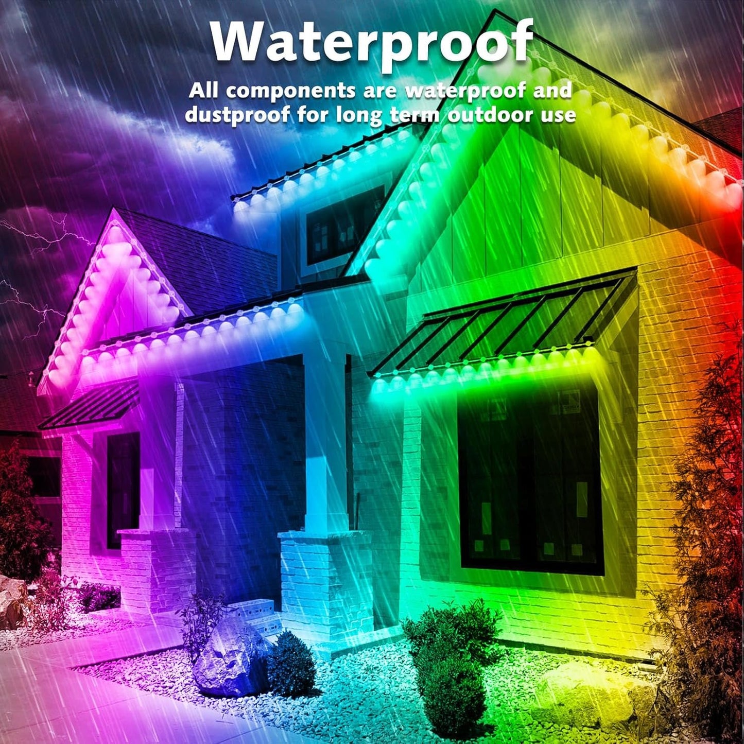 100FT Permanent Outdoor RGB Lights,Waterproof Smart LED Eaves Lights with App/Remote Control,for Christmas and All Holiday Decor,Daily and Accent Lighting,House Roof and Garden Lighting