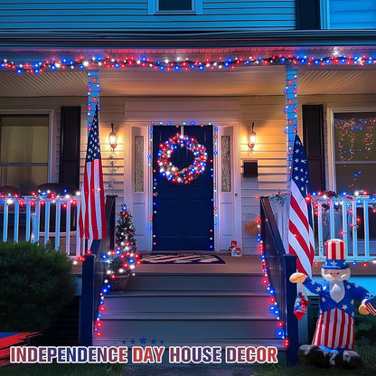 JMEXSUSS 250 LED Red White and Blue Lights for 4th of July Decorations - 91.5ft Connectable Patriotic Lights Outdoor Waterproof with 8 Modes for Home Yard Patio Party Decor