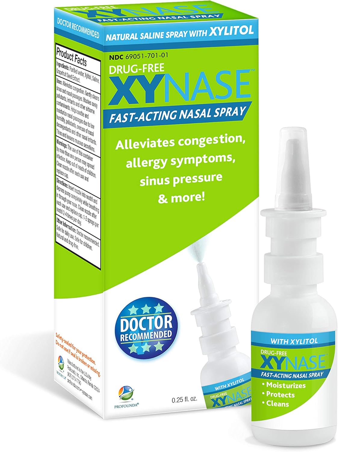 Xynase Natural Saline Nasal Spray with Xylitol - Relieves Nasal Congestion, Dry Nose, Allergy Symptoms, Sinus Pressure (0.75 fl oz Each) 3 Pack