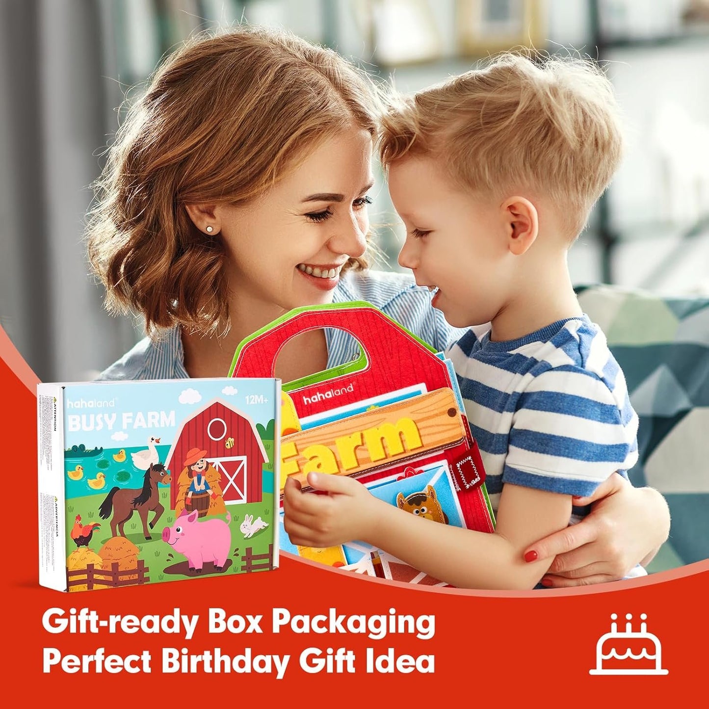 hahaland Montessori Busy Books for 1 Year Old, Farm Animals Busy Board for Toddlers 1-3 Montessori Toys 1 Year Old Boy Girl, Early Education, Independent Learning, Self-Exploration Travel Toys