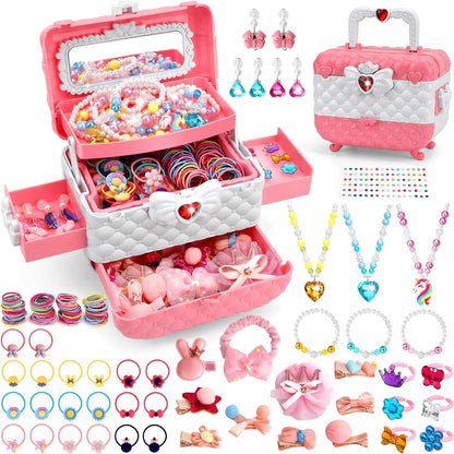 Kids Jewelry Kit Girls Toys, 153pcs Girls Dress Up Play Jewelry Set Kids Toys with Necklaces Bracelets Rings Earrings Hair Accessories and Storage Box, Christmas Birthday Gifts for 3-8 Year Old Girl