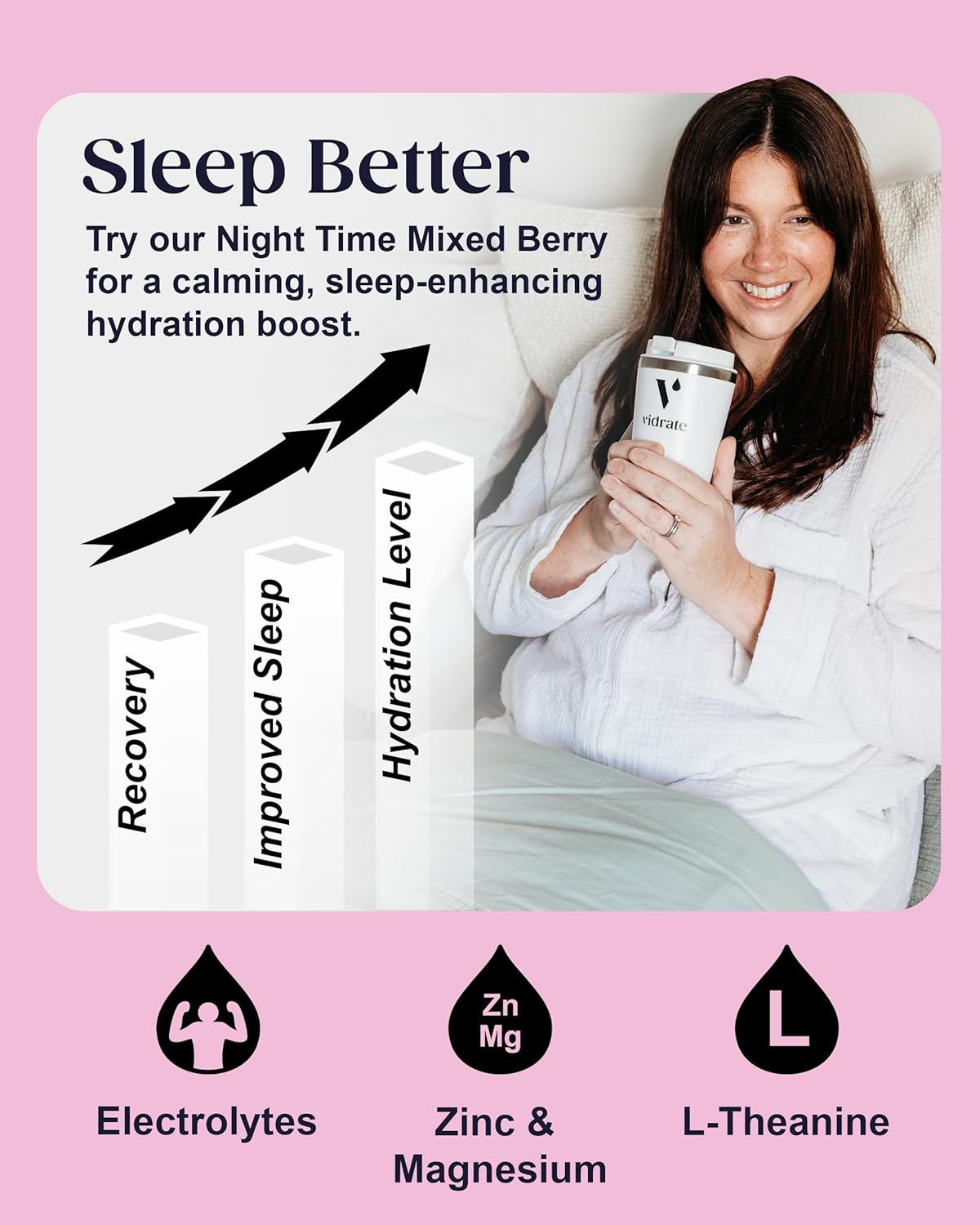 Vidrate Electrolyte Powder Hydration Sachets - Hydration Powder Packs with Vitamins - Zero Sugar, No Artificial Sweeteners or Preservatives - 8 Electrolyte Sachets, Night Time Mixed Berry