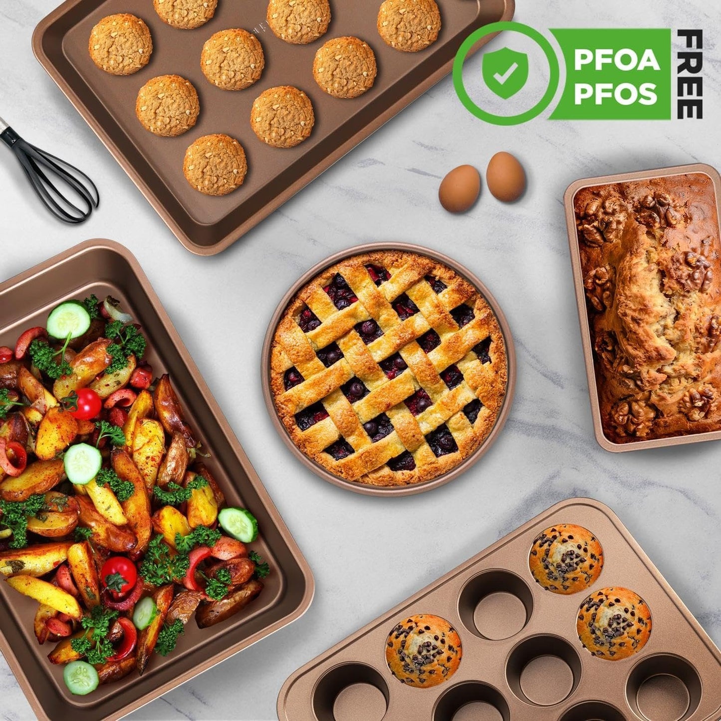 NutriChef Nonstick Bakeware Set – Copper Carbon Steel Baking Sheets & Trays, Quality Kitchenware for Cooking & Baking, Attractive Oven Trays, Durable, Easy Clean, 6pc